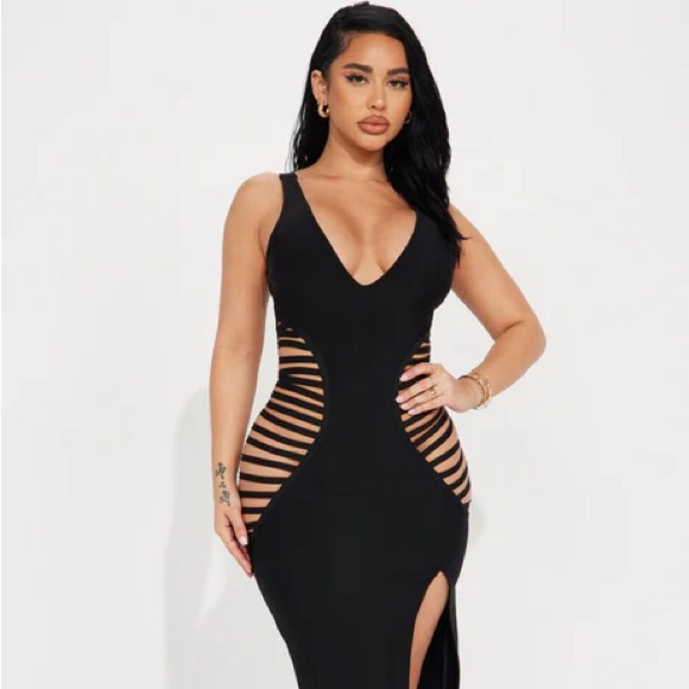 Fashion Nova Dark Desires Bandage Midi Dress - Black